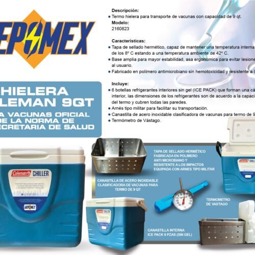 Hielera 9 qt para traslado de biologicos con norma de la ssa Modelo 2160823